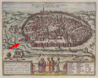 Средневековый град Иерусалим. Источник: Хогенберг Фрац, около 1590 	 Image Лепрозорий святого Лазаря в Иерусалиме, XVI в.